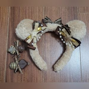 Chocolate Bear Ear Headband and Chocolate Hair Clips x2